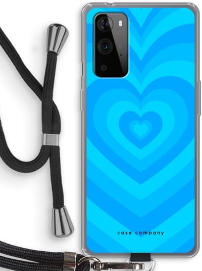 Case Company® - Hoesje met koord geschikt voor OnePlus 9 Pro hoesje met Koord - Hart Blauw - Telefoonhoesje met Zwart Koord - Bescherming aan alle Kanten en Over de Schermrand