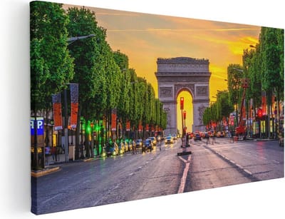Artaza Canvas Schilderij Parijs - 40x20 cm - Klein - Wanddecoratie Skyline - Muurdecoratie Zonsondergang - Schilderijen Op Canvas