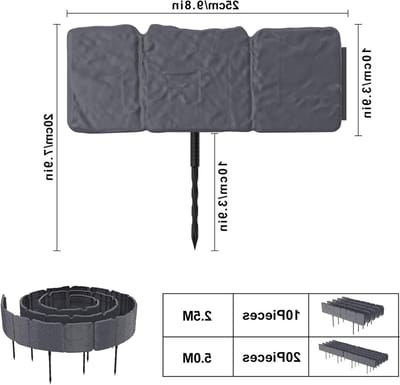 Gazonrand Kunststof - Tuinborderrand Randstenen - Tuin Decoratie - Realistische Steenlook - 40 stuks - Antraciet