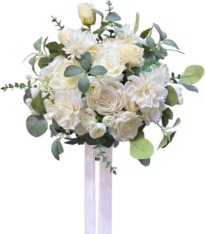 Bruidsboeket Wit - Bruiloft Boeket - Bruiloft Versieren - Handgemaakt Zijde - 36x30x34 cm - Wit