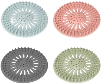 Siliconen Haarvanger Afvoerbescherming, 4 Stuks (Roze Blauw Groen Grijs) Sterke Zuigkracht, Geurbeschermer en Verstoppingsvrije Oplossing voor Douche, Badkamer en Keuken