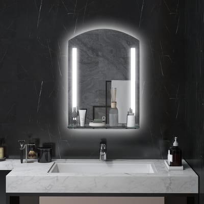 REDOM - Badkamerspiegel Met Verlichting - 3 Lichtkleuren En Glazen Plank - Wandmontage - Gehard Glas - Zilver - 50 X 70 Cm