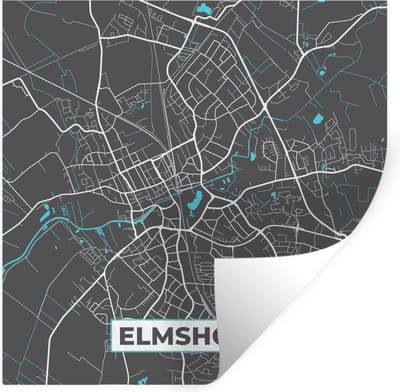 Muurstickers - Sticker Folie - Stadskaart – Kaart – Elmshorn – Blauw – Duitsland – Plattegrond - 100x100 cm - Plakfolie - Muurstickers Kinderkamer - Zelfklevend Behang XXL - Zelfklevend behangpapier - Stickerfolie