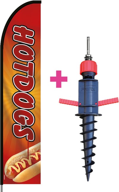 Beachflag - Hotdogs #2 - Vlag + Grondboor + Rotator + Hengelsysteem + Draagtas - Actievlag.nl