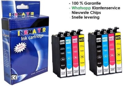 Inkmaster inktcartridges voor Epson 603 cartridges, Epson 603 XL multipack van 8 Stuks voor Epson Expression Home XP-2105 XP-3100 XP-3105 XP-4100 XP-4105 Workforce WF-2830DWF WF-2835DWF