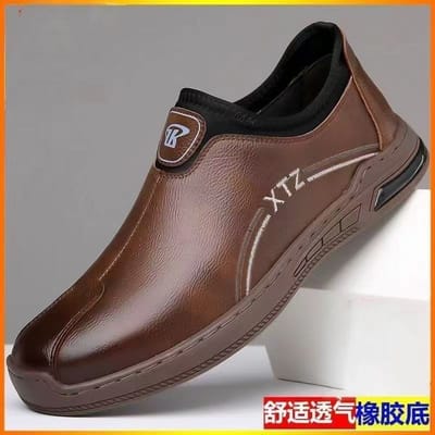 Zakelijke Zacht Leer Zachte Zool Antislip Herenschoenen Papa Ademende Pedalen Chinees en Ouderen Casual Comfortabele Herenschoenen Leren Schoenen 44 gray
