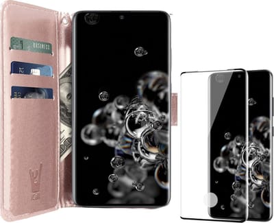 Hoesje geschikt voor Samsung Galaxy S20 Ultra - Screen Protector FullGuard - Book Case Kunstleer Pasjeshouder Rosegoud & Screenprotector