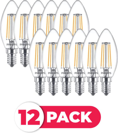 Philips LED Filament E14 - 4.3W (40W) - Warm Wit Licht - Niet Dimbaar - 12 stuks