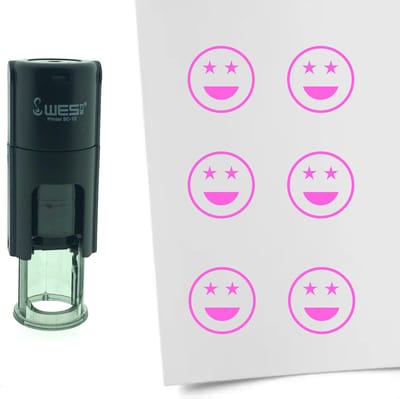 CombiCraft Stempel Smiley Trots 10mm rond - Roze inkt
