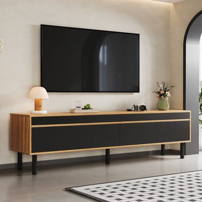 DESMIU Tv Meubel - 4 Deuren Met Drukopeningssysteem En Ruime Opbergruimte - Voor Woonkamer - Spaanplaat En Mdf - 170x38x47,7 Cm - Zwart