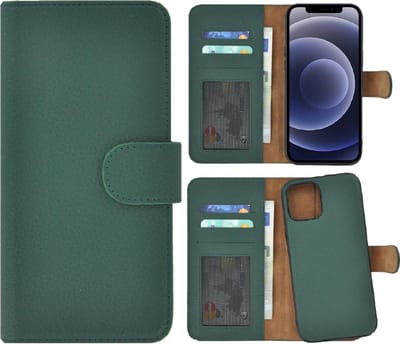 Geschikt voor iPhone 12 Pro Max hoesje - Bookcase - Portemonnee Hoes 2in1 Uitneembaar Echt leer Wallet case Dennengroen