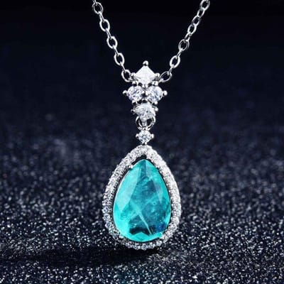 Nouveau pendentif trésor coloré collier Paraiba mode Micro-incrusté Zircon goutte d'eau en forme de poire bijoux fête cadeau d'anniversaire bleu