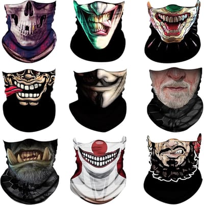 Set Schedel Maskers - Halsdoek Bandana - Motor Rijden - Winddicht UV-werend - 9 Stuks - Zwart
