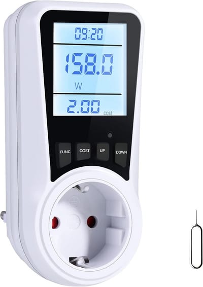Stroomverbruik Meter - Energiekostenmeter Wattmeter - Energie Besparen - 7 Bewakingsmodi - 16 A / 3680 W - Wit