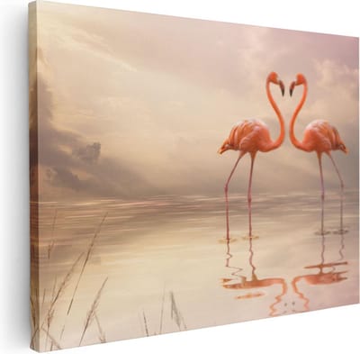 Artaza Canvas Schilderij Vogels - 40x30 cm - Klein - Wanddecoratie Flamingo - Muurdecoratie Dieren - Schilderijen Op Canvas Water