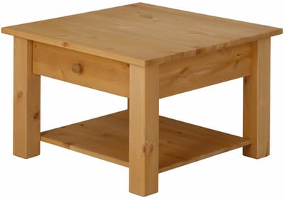 Chicago Salontafel met Lade en Onderplank - Naturel Grenen - 60 x 60 cm
