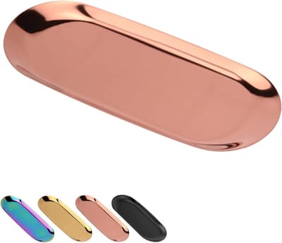 Ovale Opbergtray van Roestvrij Staal voor Cosmetica, Sieraden, Snacks en Thee - 23 x 9.5 cm (Roségoud)