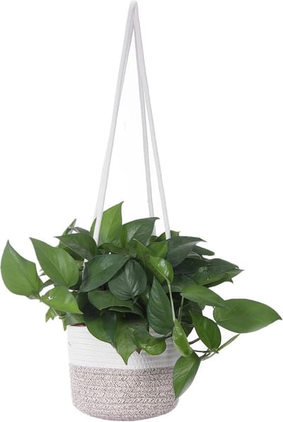 Moderne hangende plantenbak mand van jute en touw voor binnen – Macramé plantenhouder voor potten tot 7 inch