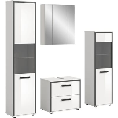 Moderne 4-delige badcombinatie - Spiegelkast- hoge kast en wastafel - Stijlvolle badkameroplossing