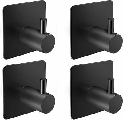 Premium RVS Ophanghaken (4 stuks) - Zelfklevend - Handdoekhaakjes - Wandhaakjes - Roestvrij - Plakhaakjes - Vierkant - Zwart