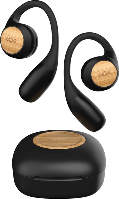 House of Marley Liberate Open Draadloze Oordopjes - Open Ear Bluetooth Sport Oortjes - 20 uur Batterijduur - Zweetbestendig en Waterbestendig - USB C - Gemaakt van Duurzame Materialen - Zwart