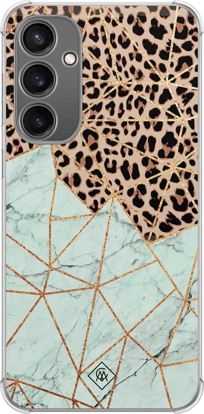 Casimoda® hoesje - Geschikt voor Samsung Galaxy S23 FE - Luipaard Marmer Mint - Shockproof case - Extra sterk - TPU/polycarbonaat - Mint, Transparant