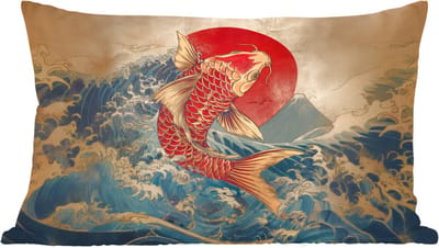 Sierkussens - Kussentjes Woonkamer - 60x40 cm - Koi - Zee - Golven - Zon