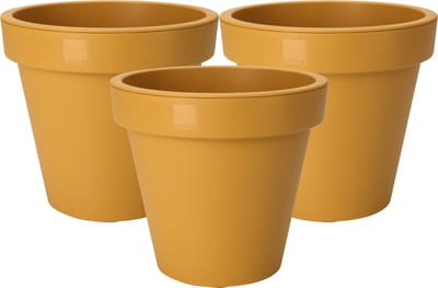 Pro Garden Plantenpot/bloempot Botanic - 3x - Tuin buiten - kunststof - okergeel - Dia 30 cm - rond