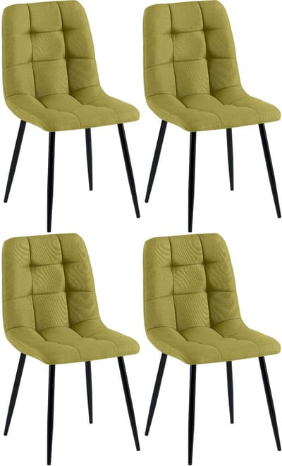 CLP Antibes Set van 4 Eetkamerstoelen - Zonder armleuning - Metaal frame - Stof/groen