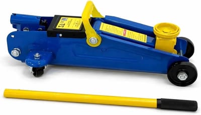 Hydraulische Krik - Autokrik met wielen - Voertuigonderhoud - Stalen frame - 2000 kg capaciteit - Blauw geel