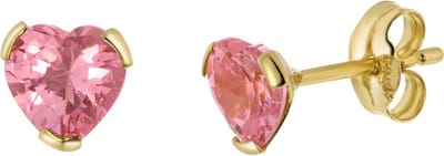 Lucardi Meisjes Oorknop - Hart - Zirkonia - Cadeau - 14 Karaat Goud - Geelgoud