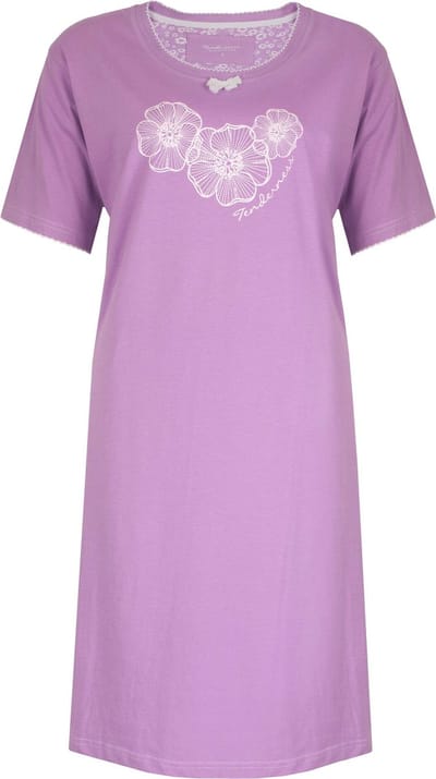 Tenderness Dames Nachthemd - Bloemen Print - Katoen - Paars - Maat S