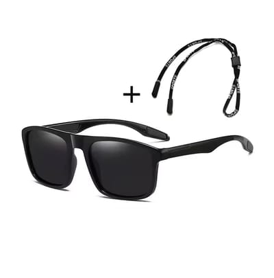 UV 400 Zonnebril met Koord - Gepolariseerde Glazen - Spiegelglas - Zwart - Sport