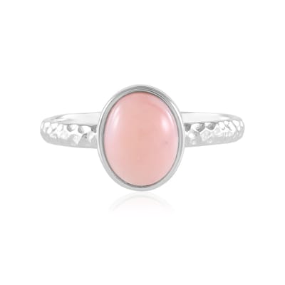 Cavill - Verstelbare Ring 925 Sterling Zilver - Gehamerd & Geplatineerd - Ovale Roze Opaal 1,441 ct - Cabochon Bezel Zetting - Elegante Damesring