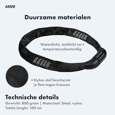 Fietsslot met 5-cijferige code - kettingslot van staal voor hoge veiligheid - slot voor e-bikes