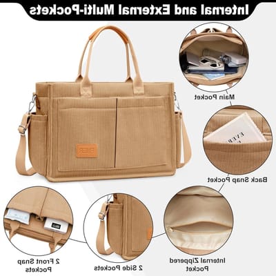 Dames Corduroy Schoudertas met Grote Capaciteit, Casual Tote en Crossbody Tas voor Werk, Winkelen en Reizen