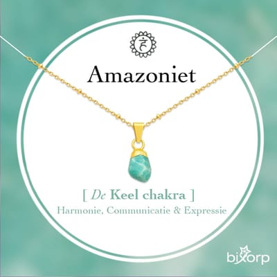 Bixorp Amazoniet Chakra Ketting - Goud Vergulden Roestvrij Staal - Ruwe Edelsteen Hanger - 36cm + 8cm verstelbaar