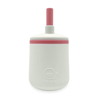 Smikkels - Siliconen kinderbeker - Drinkbeker - Rietjesbeker - Duurzaam - Peuter - Baby - Wit met roze
