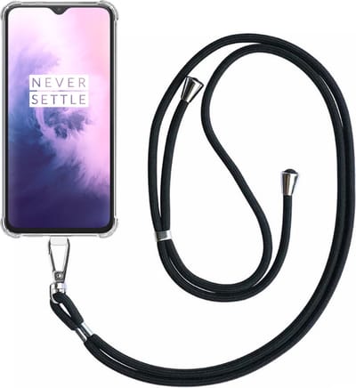 Telefoonhoesje Geschikt voor OnePlus 7 Pro Transparant ShockProof met Afneembaar Universeel Telefoonkoord - Cover Case Siliconen ShockProof with Lanyard - Smartphonica geschikt voor OnePlus 7 Pro