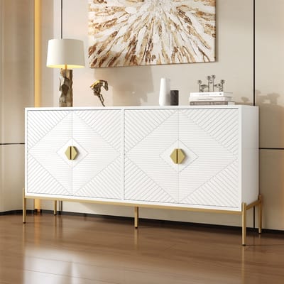 PHOEBE CAT Dressoir - Vierdeurs halmeubel - Gouden handgrepen - Metalen poten - 162 x 40 x 80 cm - Wit