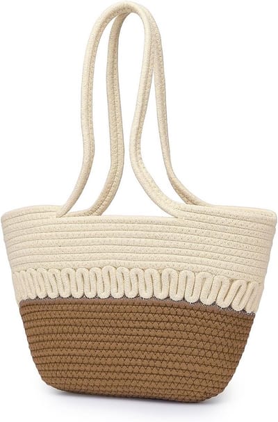 Grote Gevlochten Strandtas Dames - Handtas met Schouderband voor Zomer en Vakantie