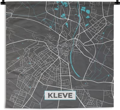 Wandkleed - Wanddoek - Plattegrond – Kleve – Blauw – Stadskaart – Kaart - Duitsland - 180x180 cm - Wandtapijt