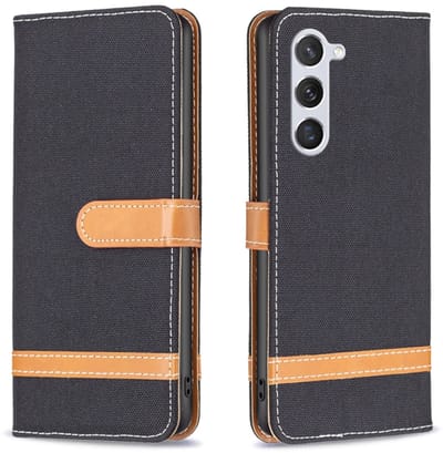 Voor Samsung Galaxy S24 5G kleurblok denim textuur lederen telefoonhoes (zwart)