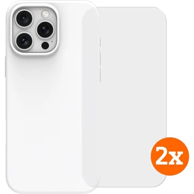 BlueBuilt Back Cover iPhone 16 Pro Max Wit + Screenprotector Glas Duo Pack