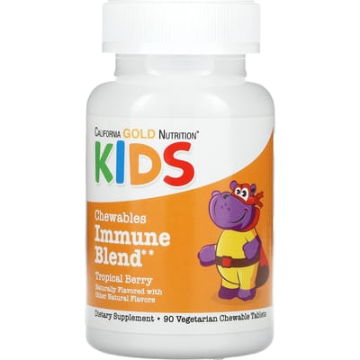 Kauwbare Immuunmix, met Vitamine A, Vitamine C, Vitamine E en Zink, voor Kinderen, Natuurlijke Tropische Bessen Smaak, 90 Vegetarische Tabletten