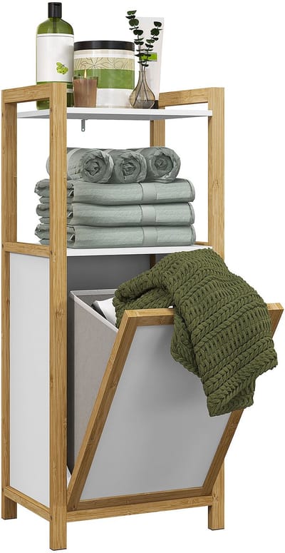 HOMCOM-Badkamerkast-Bamboe-40x30x95cm-Wit