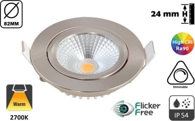 Inbouw LED Spot Staal | 5 Watt | 450 Lumen | 2700K Warm Wit | Kantelbaar | IP44 | Dimbaar | CRI90 | Gatmaat 72mm