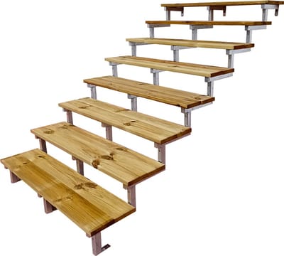Buitentrap staal OSLO H139cm - 8 treden geïmpregneerd hout breedte 160cm