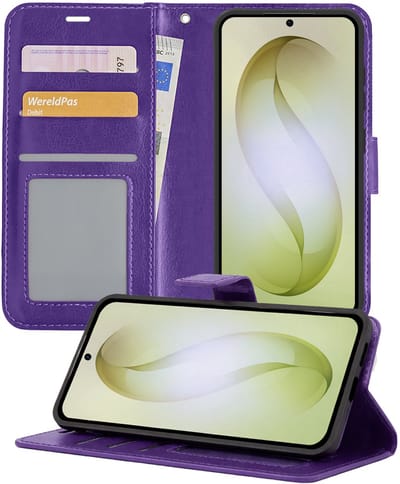Hoesje - Met Pasjeshouder - Geschikt voor Samsung Galaxy S26 - Luxe Bookcase Portemonee - Flip Case - Kunstleer Book Case - Flipcase - Book Cover - Walletcase - Portemonneehoes - Telefoonhoesjes - Paars