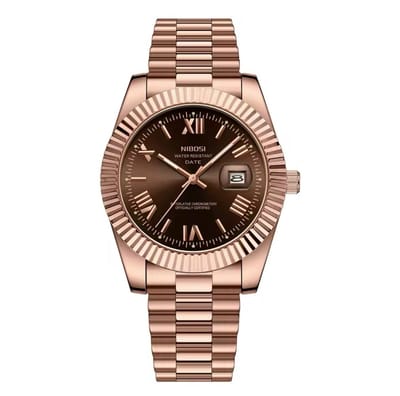 Nibosi - Herenhorloge - Polshorloge - Heren - Horloge - Horlogedoos - Mannen - Rosé Chocolate Dial - RVS